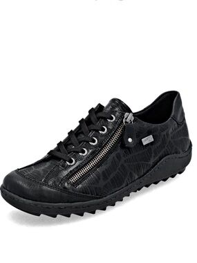 Rieker Ladies  Black Lace-Up Sneaker with Side Zip